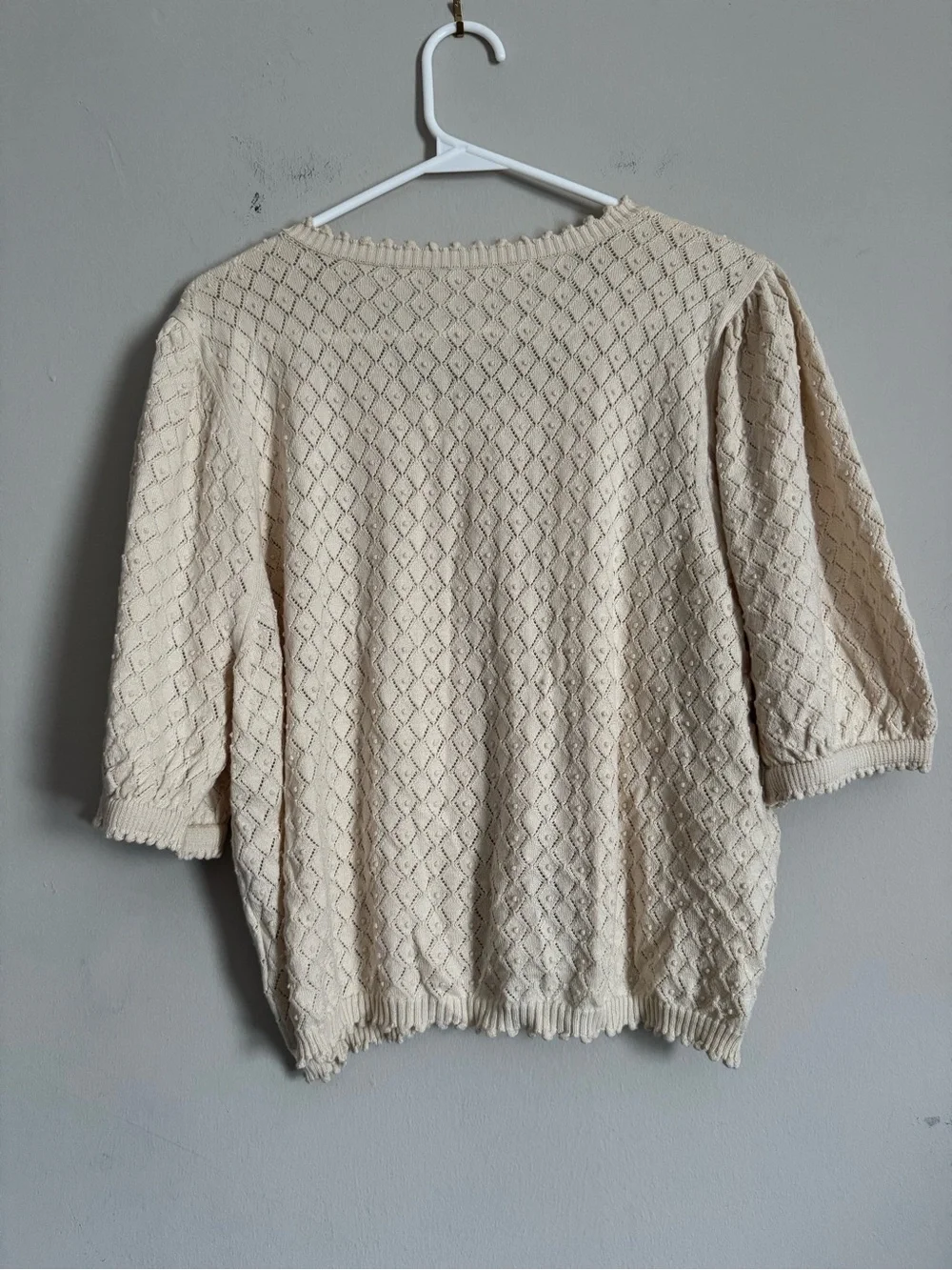 Anthropologie Puff Sleeves Cardigan Sweater Cropped Button front in cream
